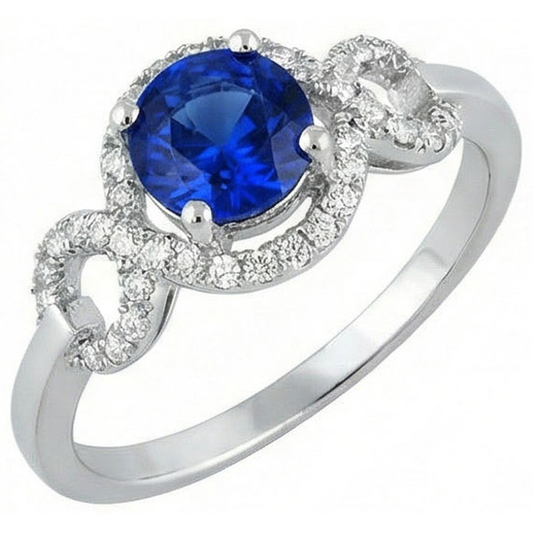 Anello con diamante a taglio rotondo con pietra preziosa zaffiro di Ceylon da 1,35 ct