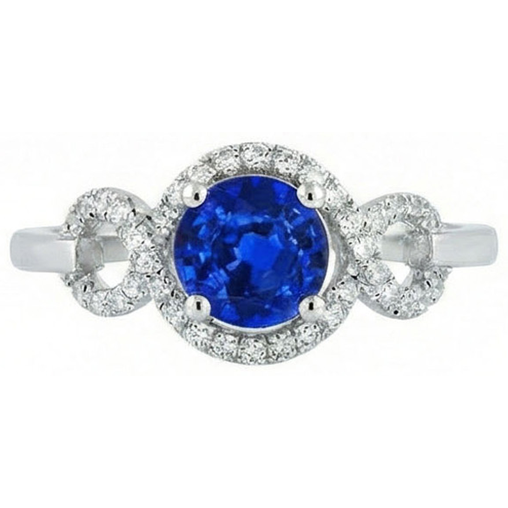 Anello con diamante a taglio rotondo con pietra preziosa zaffiro di Ceylon da 1,35 ct