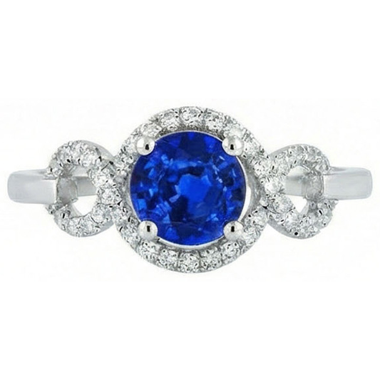 Anello con diamante a taglio rotondo con pietra preziosa zaffiro di Ceylon da 1,35 ct
