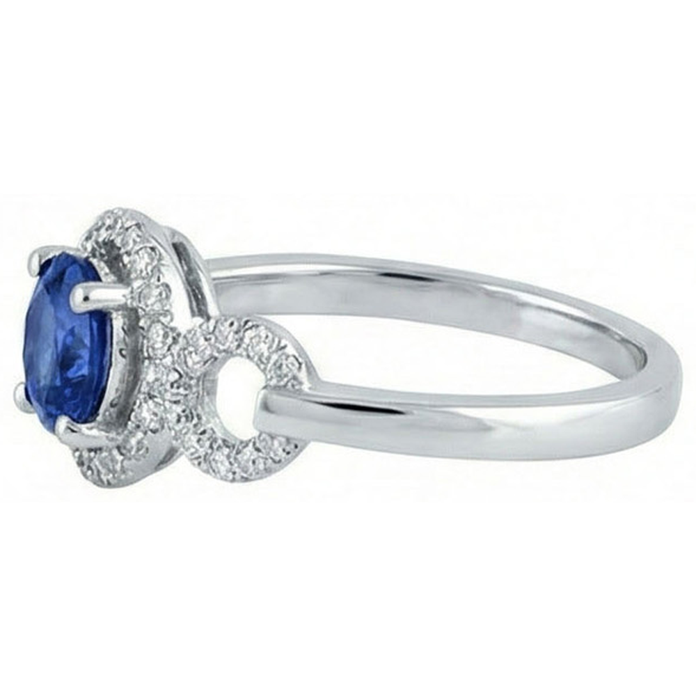 Anello con diamante a taglio rotondo con pietra preziosa zaffiro di Ceylon da 1,35 ct