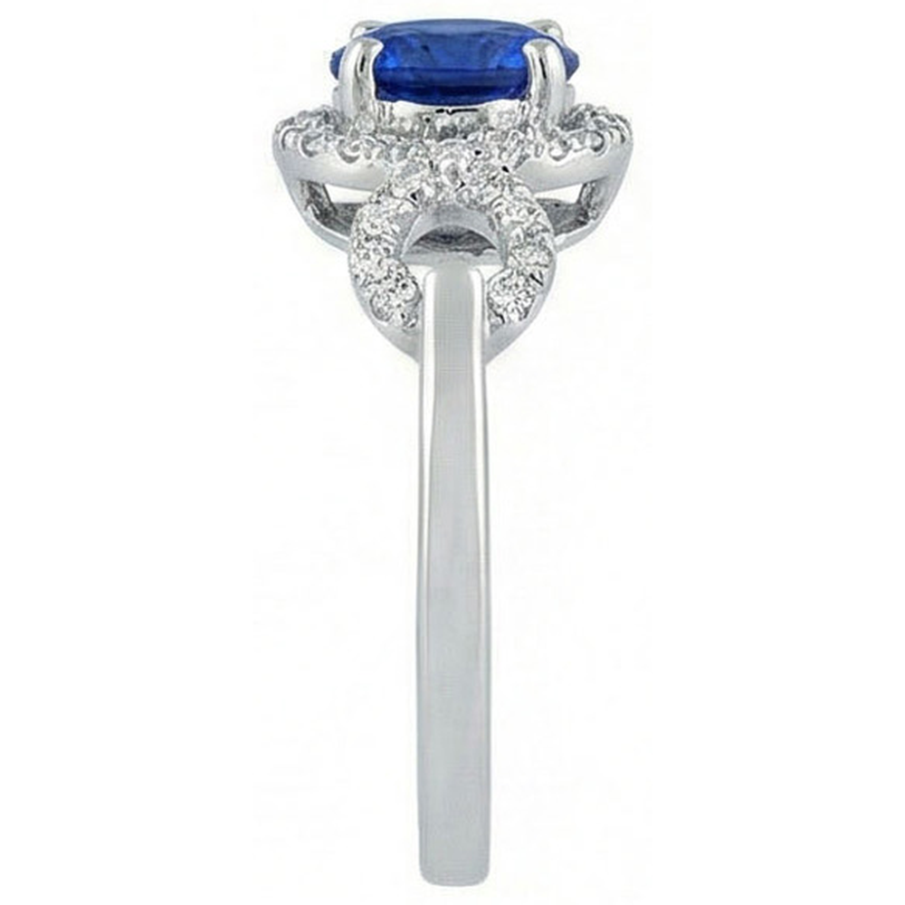 Anello con diamante a taglio rotondo con pietra preziosa zaffiro di Ceylon da 1,35 ct