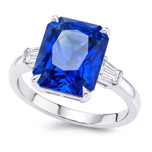 Anello con diamante artigli d'aquila incastonato con zaffiro blu radiante oro 7 carati 14K