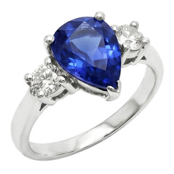 Anello con diamante da 4,20 carati e zaffiro di Ceylon a forma di pera, gioielli in oro bianco 14K