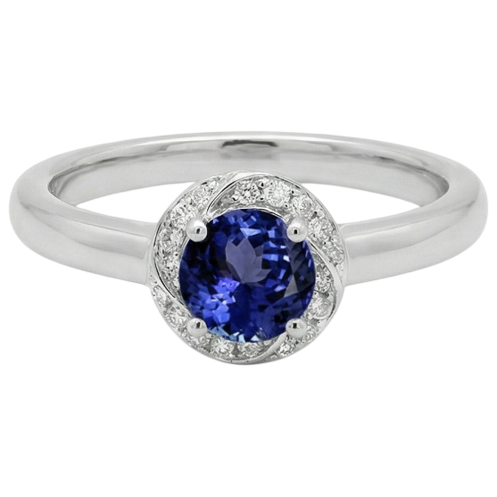 Anello con diamante fantasia in tanzanite con centro rotondo da 2.25 carati Nuovo
