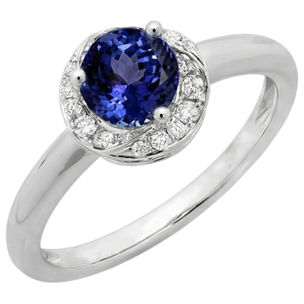 Anello con diamante fantasia in tanzanite con centro rotondo da 2.25 carati Nuovo