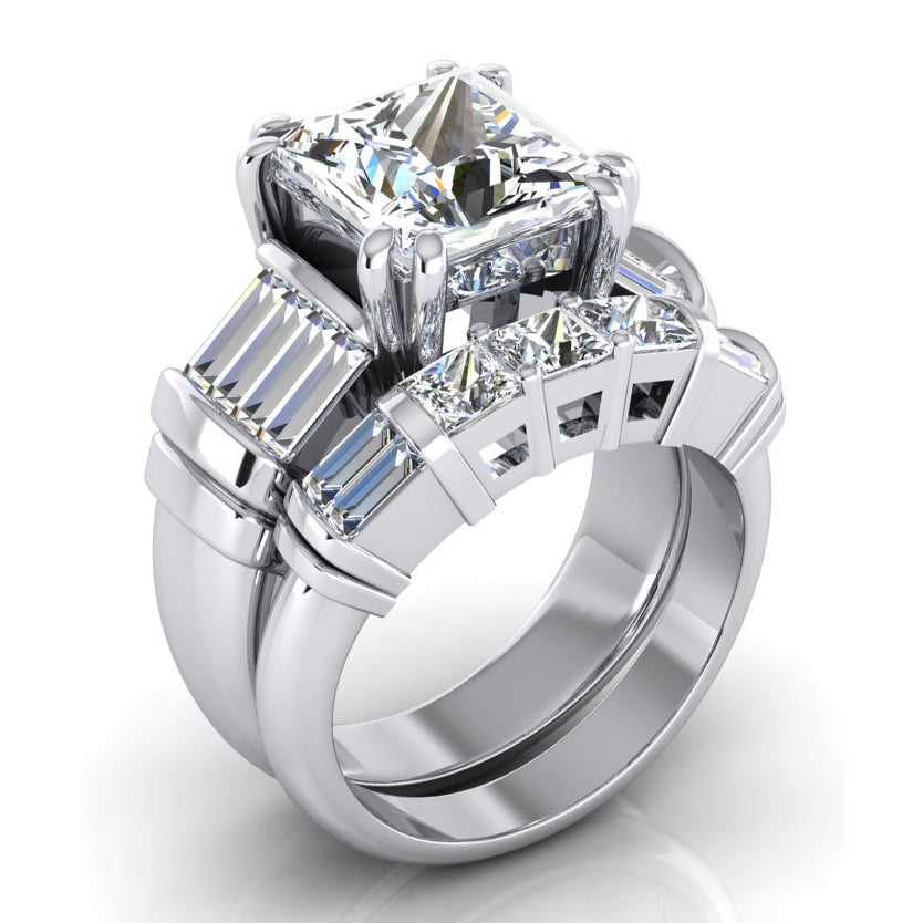 Anello con diamante grande 4.50 ct. Anello di fidanzamento oro tre pietre diamante