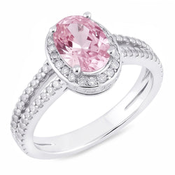Anello con diamante ovale con pietra preziosa rosa con montatura a polo da 3.73 ct