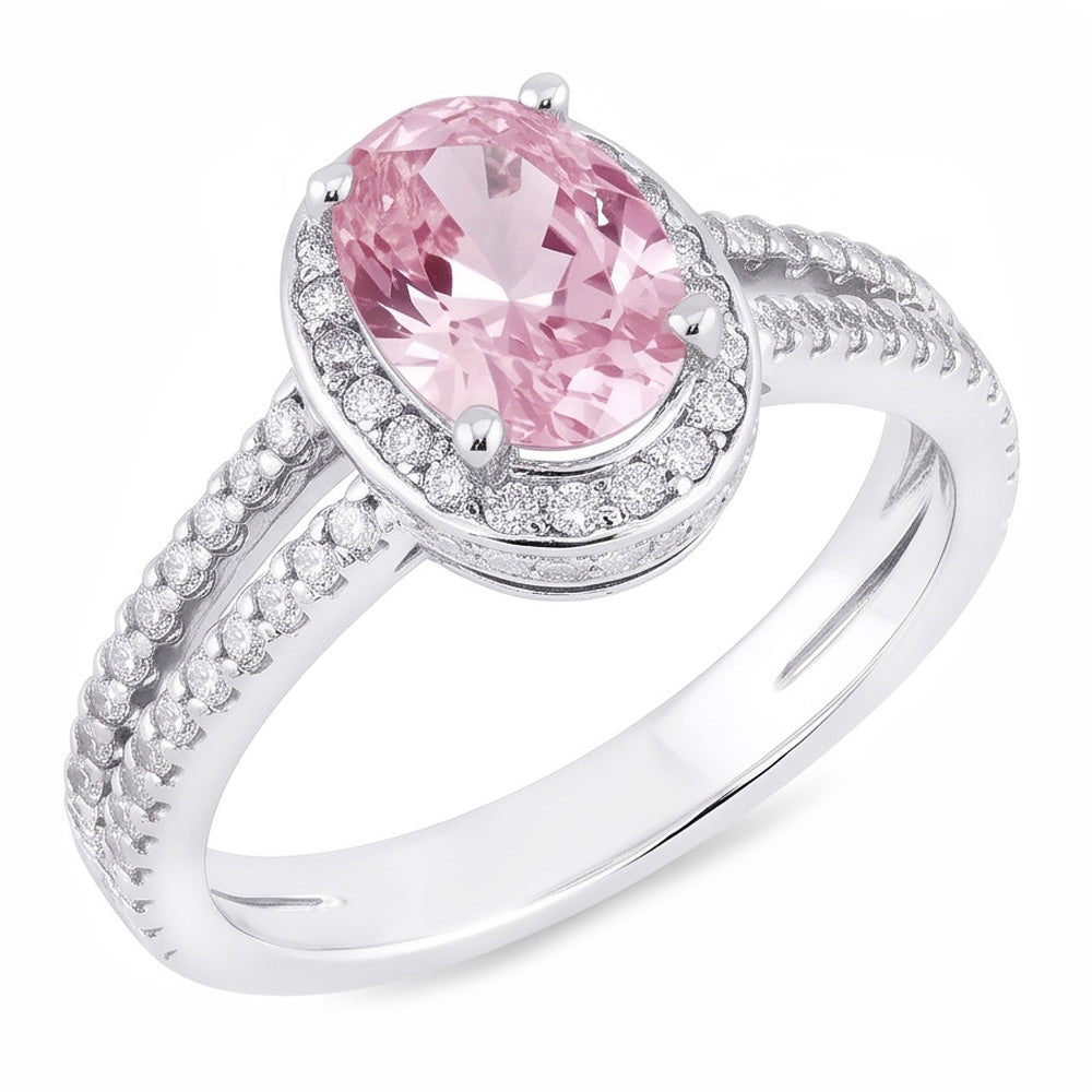 Anello con diamante ovale con pietra preziosa rosa con montatura a polo da 3.73 ct