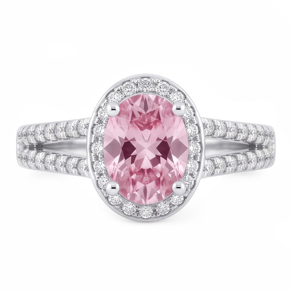 Anello con diamante ovale con pietra preziosa rosa con montatura a polo da 3.73 ct