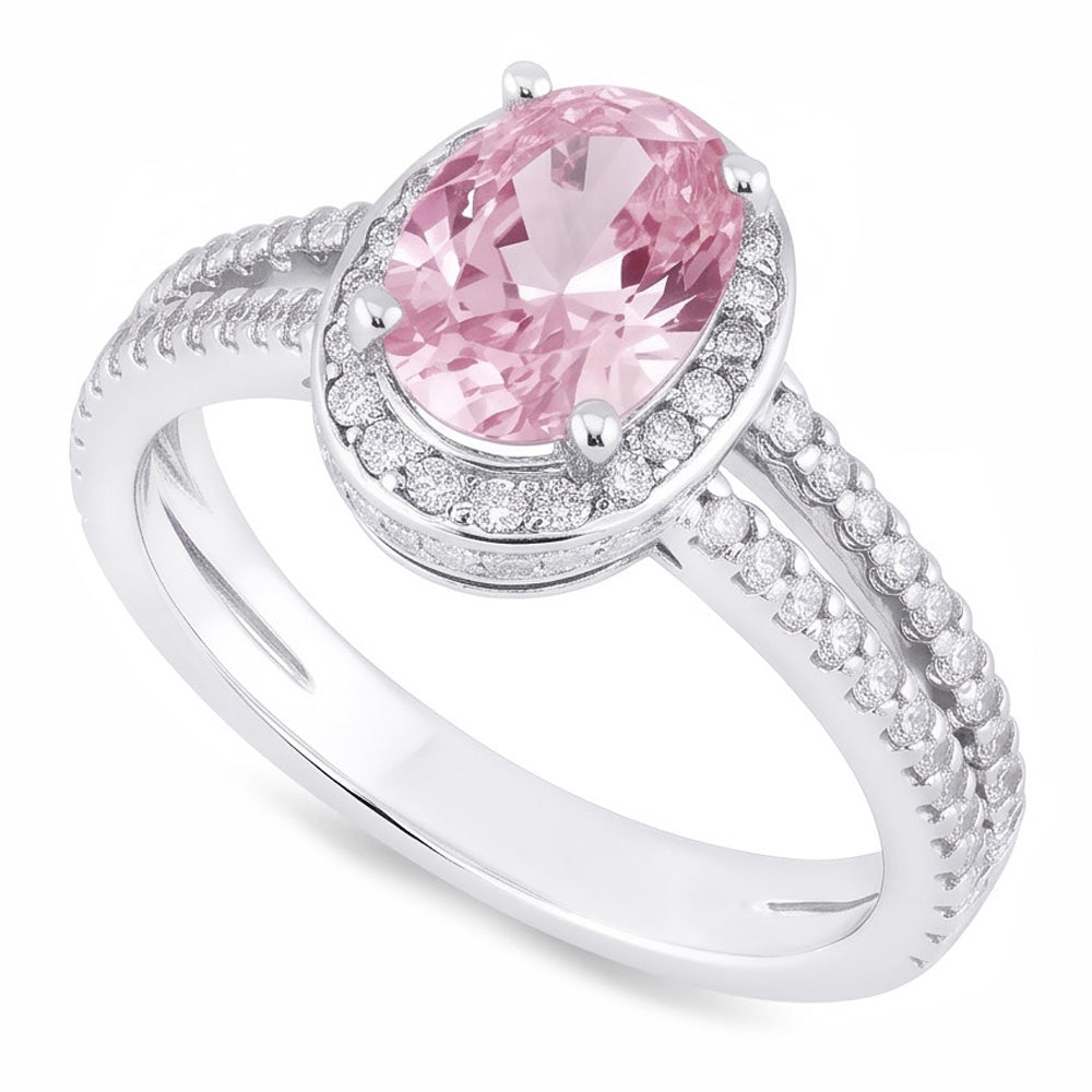 Anello con diamante ovale con pietra preziosa rosa con montatura a polo da 3.73 ct