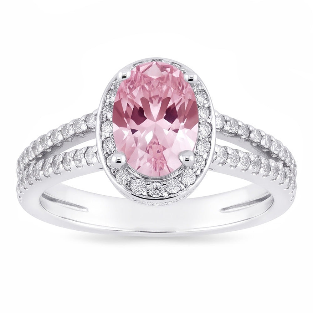 Anello con diamante ovale con pietra preziosa rosa con montatura a polo da 3.73 ct