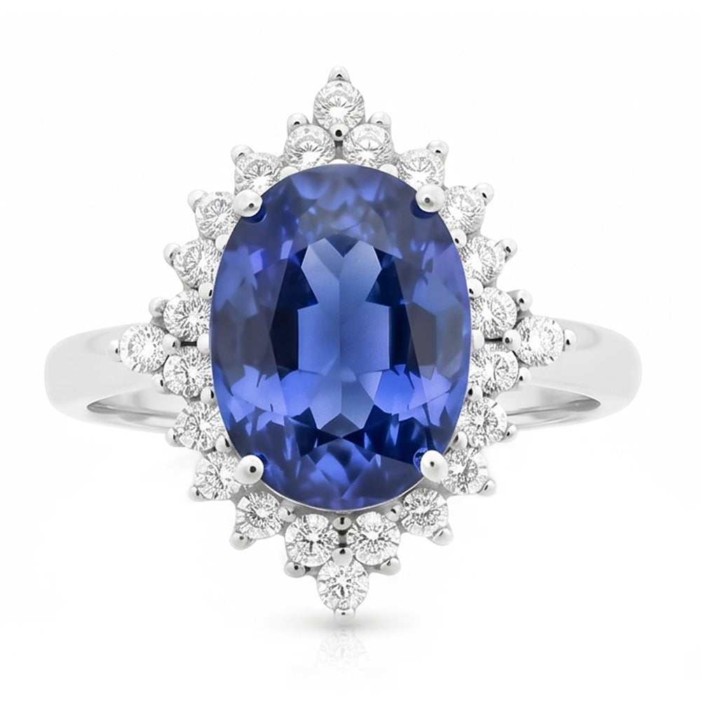 Anello con diamante ovale con zaffiro dello Sri Lanka, gioielli con pietre preziose da 8,50 carati