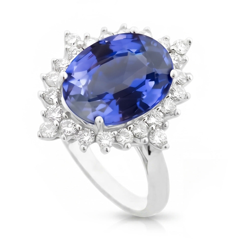 Anello con diamante ovale con zaffiro dello Sri Lanka, gioielli con pietre preziose da 8,50 carati