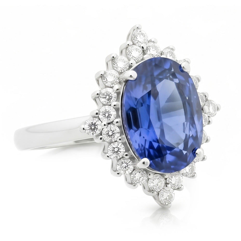 Anello con diamante ovale con zaffiro dello Sri Lanka, gioielli con pietre preziose da 8,50 carati