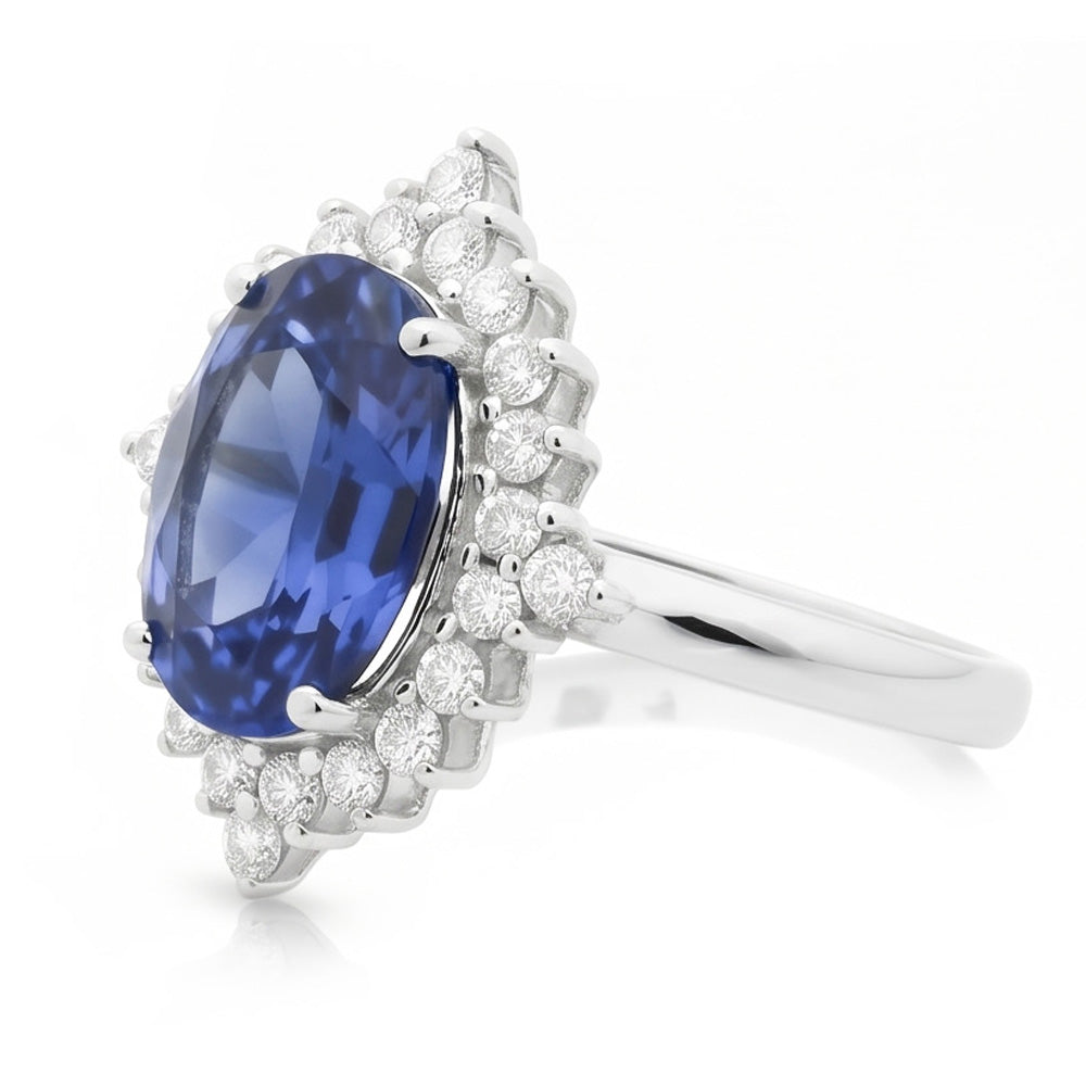 Anello con diamante ovale con zaffiro dello Sri Lanka, gioielli con pietre preziose da 8,50 carati