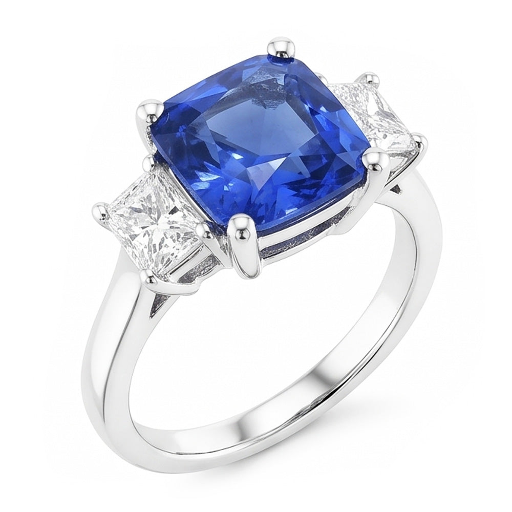 Anello con diamante radiante e zaffiro blu 3 gioielli in pietra preziosa 2 carati