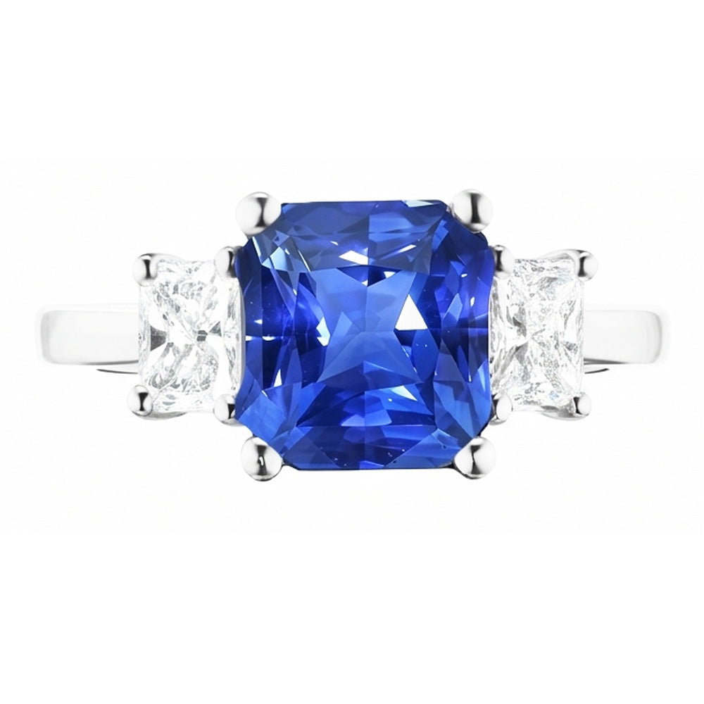 Anello con diamante radiante e zaffiro blu 3 gioielli in pietra preziosa 2 carati
