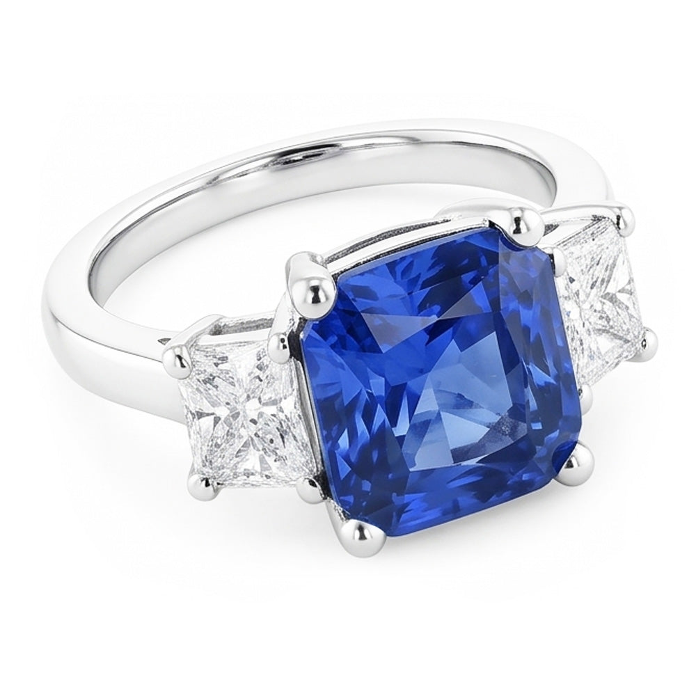 Anello con diamante radiante e zaffiro blu 3 gioielli in pietra preziosa 2 carati