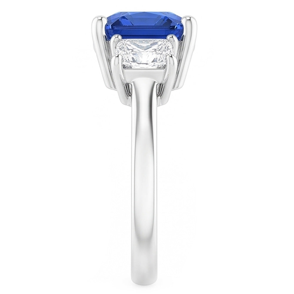 Anello con diamante radiante e zaffiro blu 3 gioielli in pietra preziosa 2 carati