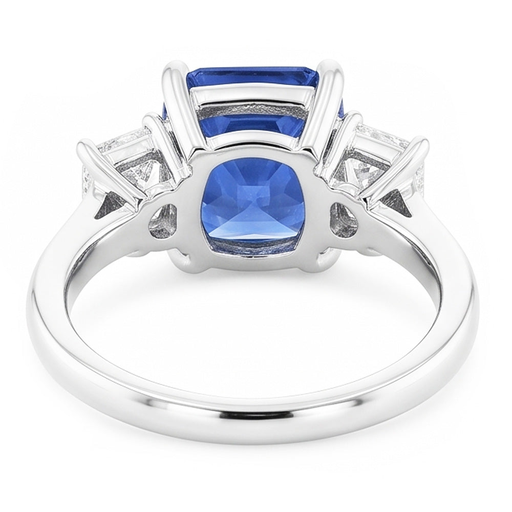 Anello con diamante radiante e zaffiro blu 3 gioielli in pietra preziosa 2 carati