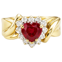 Anello con diamante rosso rubino a forma di cuore 2.15 carati oro giallo 14K