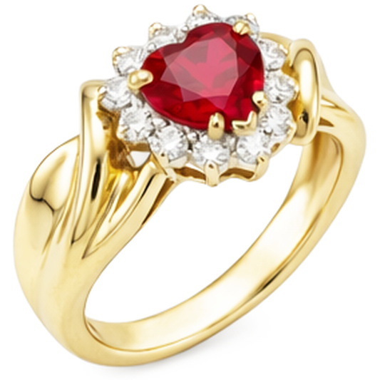 Anello con diamante rosso rubino a forma di cuore 2.15 carati oro giallo 14K