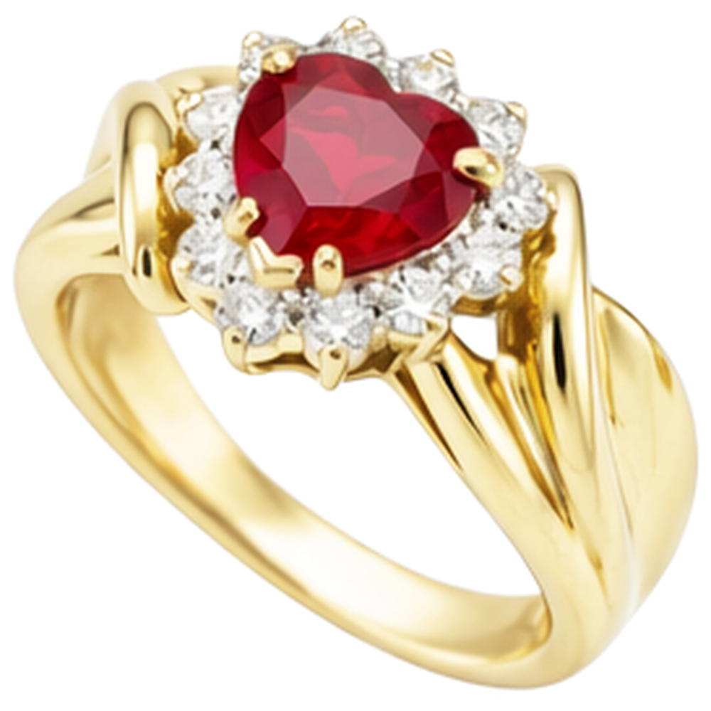 Anello con diamante rosso rubino a forma di cuore 2.15 carati oro giallo 14K