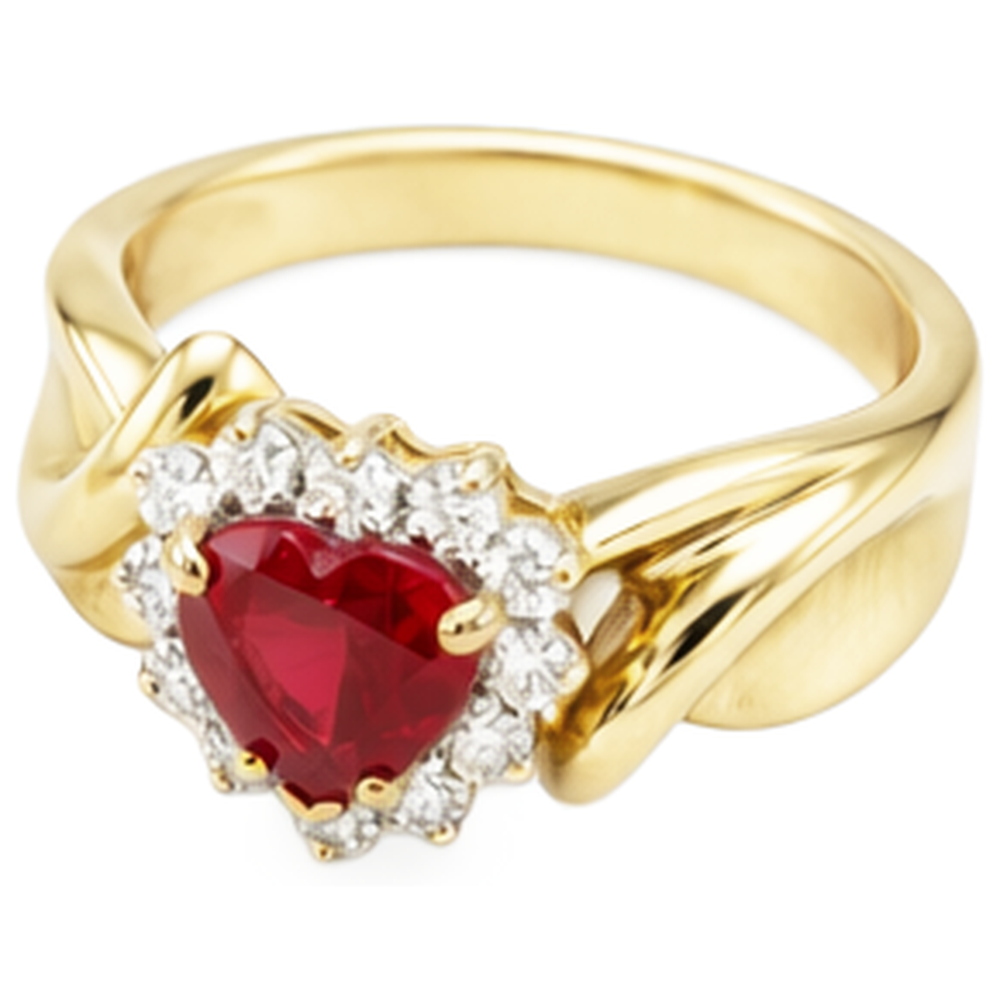 Anello con diamante rosso rubino a forma di cuore 2.15 carati oro giallo 14K