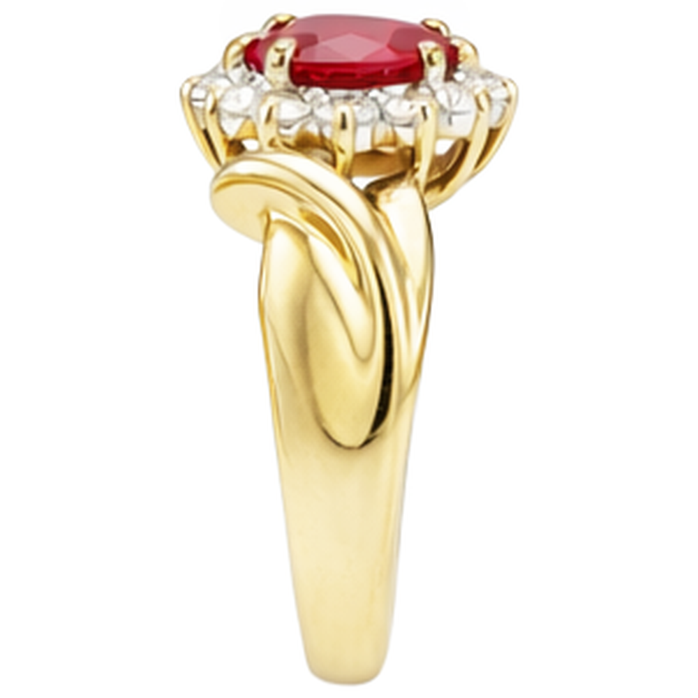 Anello con diamante rosso rubino a forma di cuore 2.15 carati oro giallo 14K