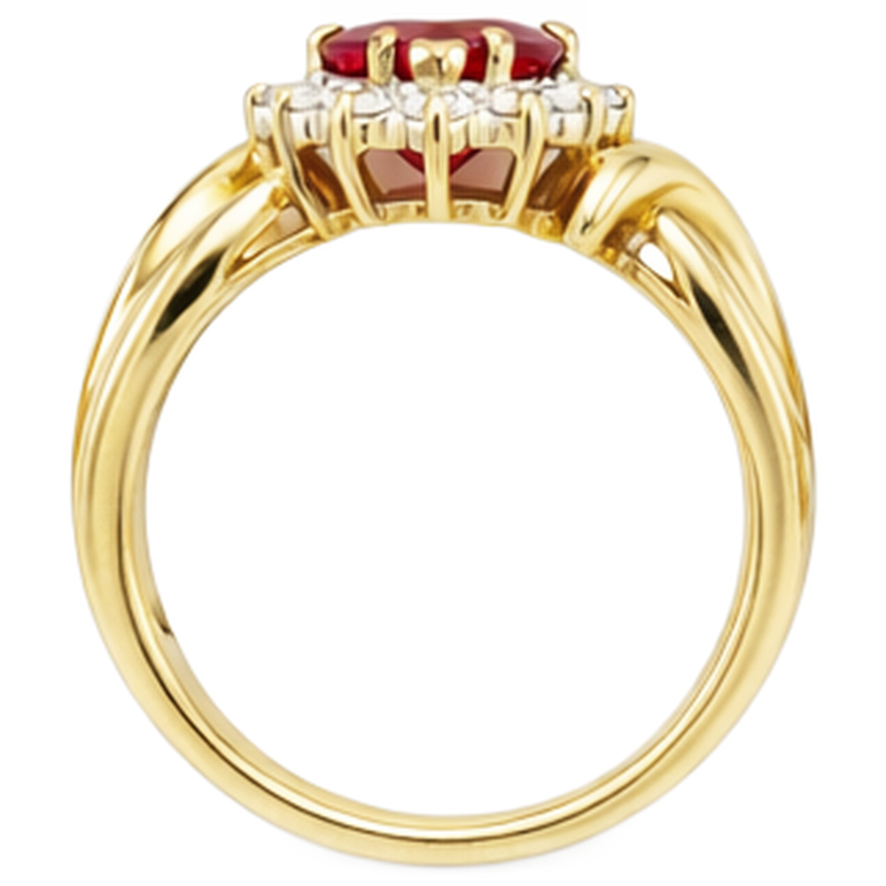 Anello con diamante rosso rubino a forma di cuore 2.15 carati oro giallo 14K