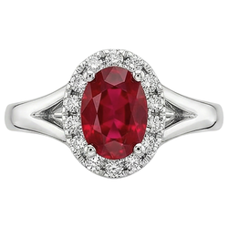 Anello con diamante rosso rubino di forma ovale 1.20 carati oro bianco 14K