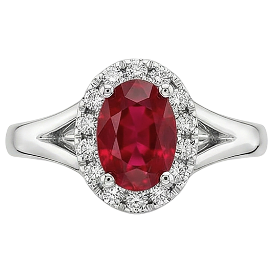Anello con diamante rosso rubino di forma ovale 1.20 carati oro bianco 14K