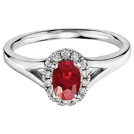 Anello con diamante rosso rubino di forma ovale 1.20 carati oro bianco 14K