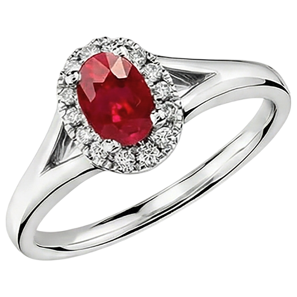 Anello con diamante rosso rubino di forma ovale 1.20 carati oro bianco 14K