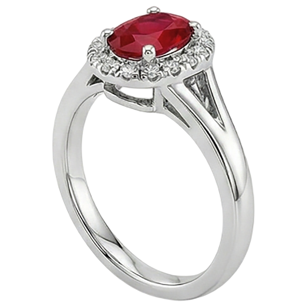 Anello con diamante rosso rubino di forma ovale 1.20 carati oro bianco 14K