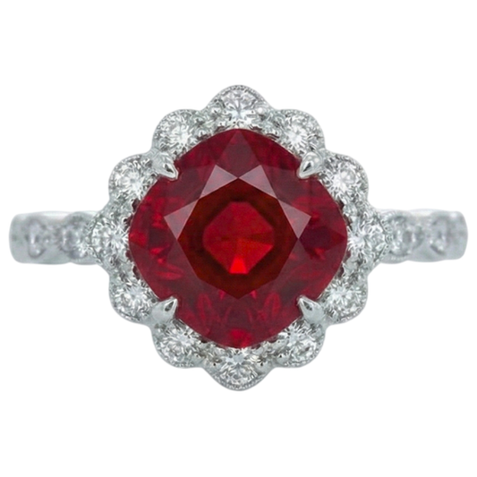 Anello con diamante rosso rubino taglio cuscino in oro bianco 14K 2,45 carati