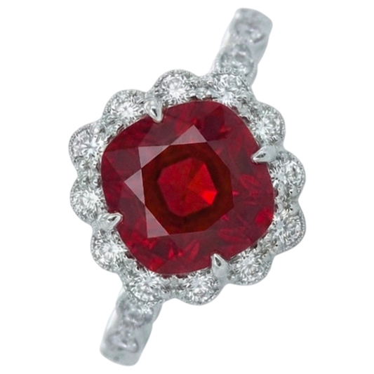 Anello con diamante rosso rubino taglio cuscino in oro bianco 14K 2,45 carati