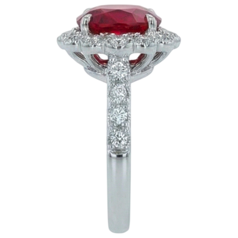 Anello con diamante rosso rubino taglio cuscino in oro bianco 14K 2,45 carati