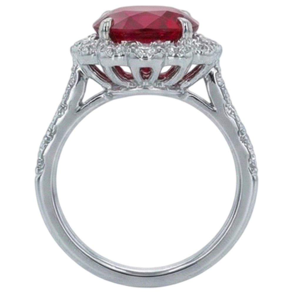 Anello con diamante rosso rubino taglio cuscino in oro bianco 14K 2,45 carati