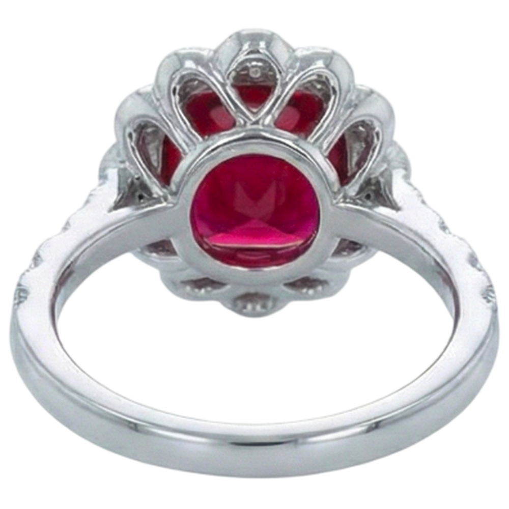 Anello con diamante rosso rubino taglio cuscino in oro bianco 14K 2,45 carati