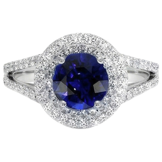 Anello con diamante rotondo Halo Blue Sapphire 3.50 carati New Gemstone Gold