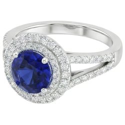 Anello con diamante rotondo Halo Blue Sapphire 3.50 carati New Gemstone Gold