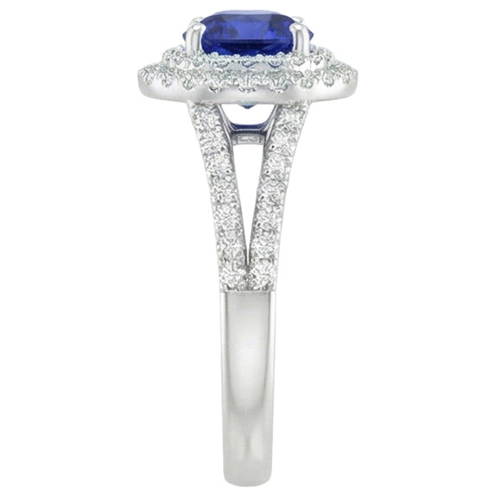 Anello con diamante rotondo Halo Blue Sapphire 3.50 carati New Gemstone Gold