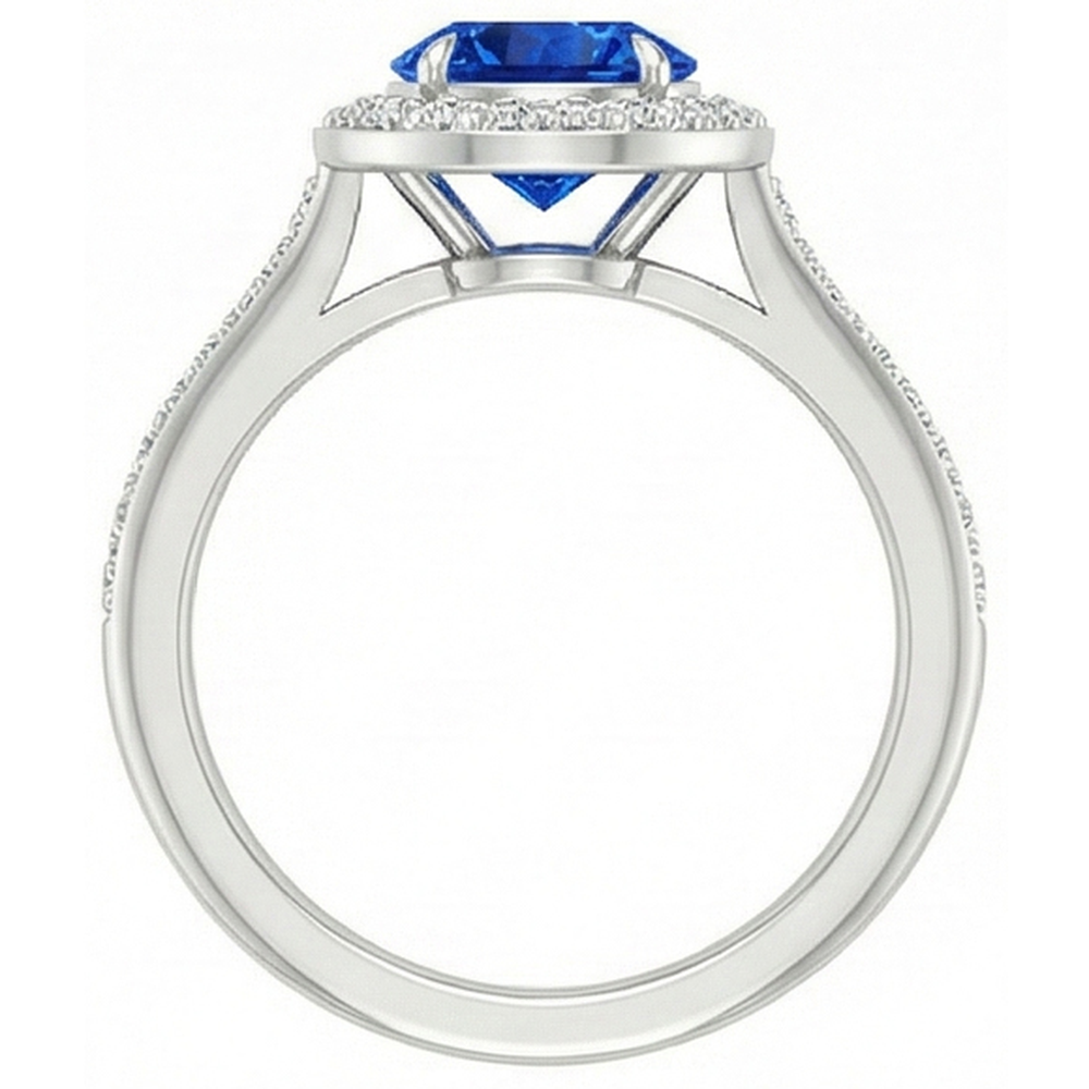 Anello con diamante rotondo con zaffiro blu dello Sri Lanka da 2,5 ct