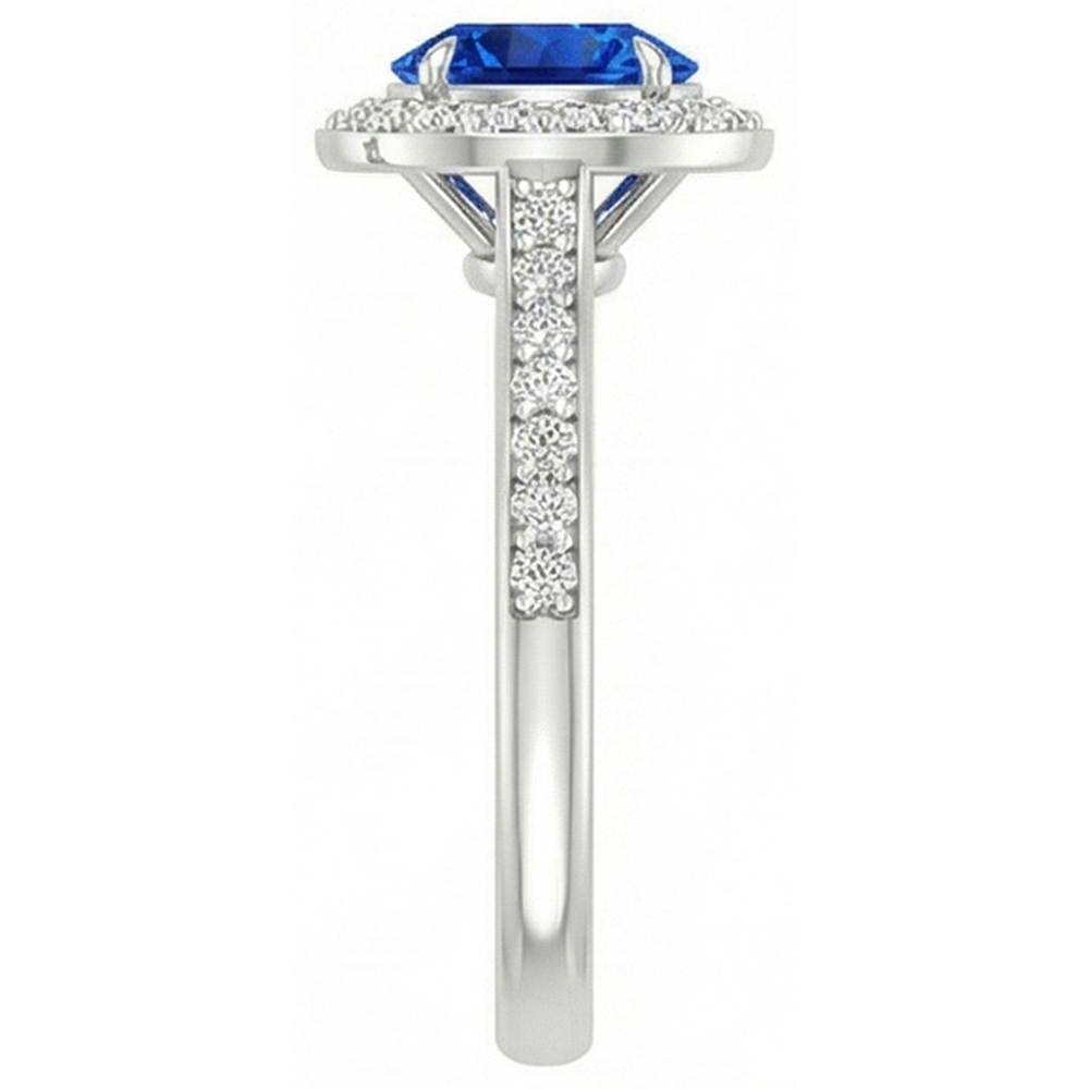 Anello con diamante rotondo con zaffiro blu dello Sri Lanka da 2,5 ct