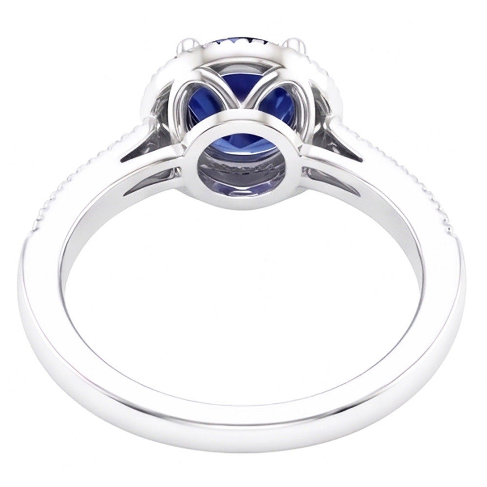 Anello con diamante rotondo con zaffiro di Ceylon Halo, gioielli in oro bianco 1,50 ct.