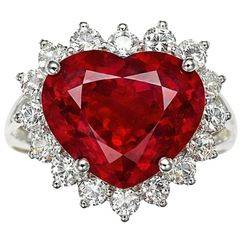 Anello con diamante rubino rosso a forma di cuore da 12,75 ct in oro bianco 14K Nuovo