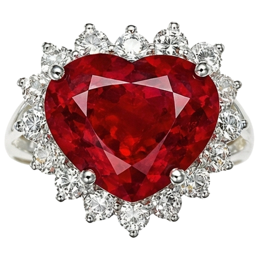 Anello con diamante rubino rosso a forma di cuore da 12,75 ct in oro bianco 14K Nuovo
