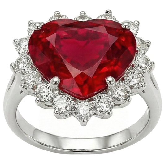Anello con diamante rubino rosso a forma di cuore da 12,75 ct in oro bianco 14K Nuovo