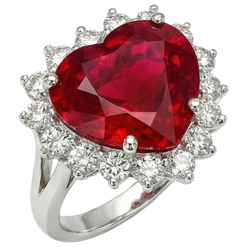 Anello con diamante rubino rosso a forma di cuore da 12,75 ct in oro bianco 14K Nuovo